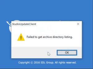 SDL Studio 2017 'StudioUpdateClient' Failed to get archive directory listing message